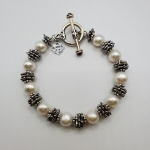 Designer Elyse Ryan Pearl and .925 Bracelet. Granulated Beads. EUC.